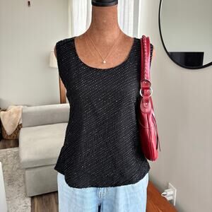 90s Vintage Papell Boutique Black Fully Beaded Silk Tank Scoop Neck Blouse M
